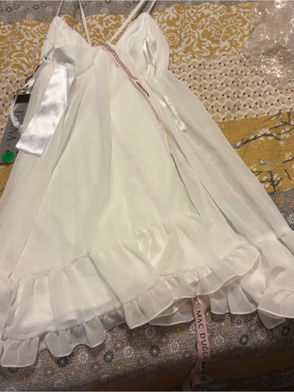 Ieena by Mac Duggar White Ruffle Slip Dress